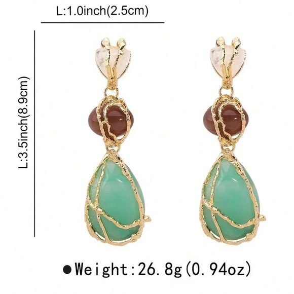 Women's Boho Statement Resin Stone Long Dangle Earrings - Picture 4 of 4